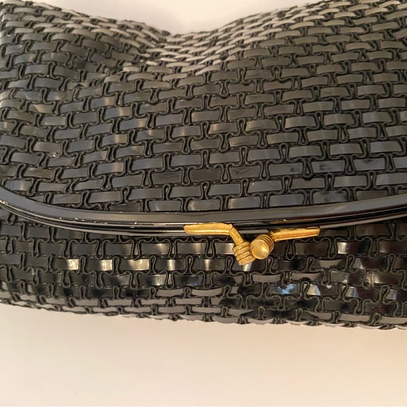 COBLENTZ ORIGINAL VINTAGE BAG CLUTCH BLACK PERMAPLASTIC WOVEN HINGE KISS LOCK - Picture 8 of 14